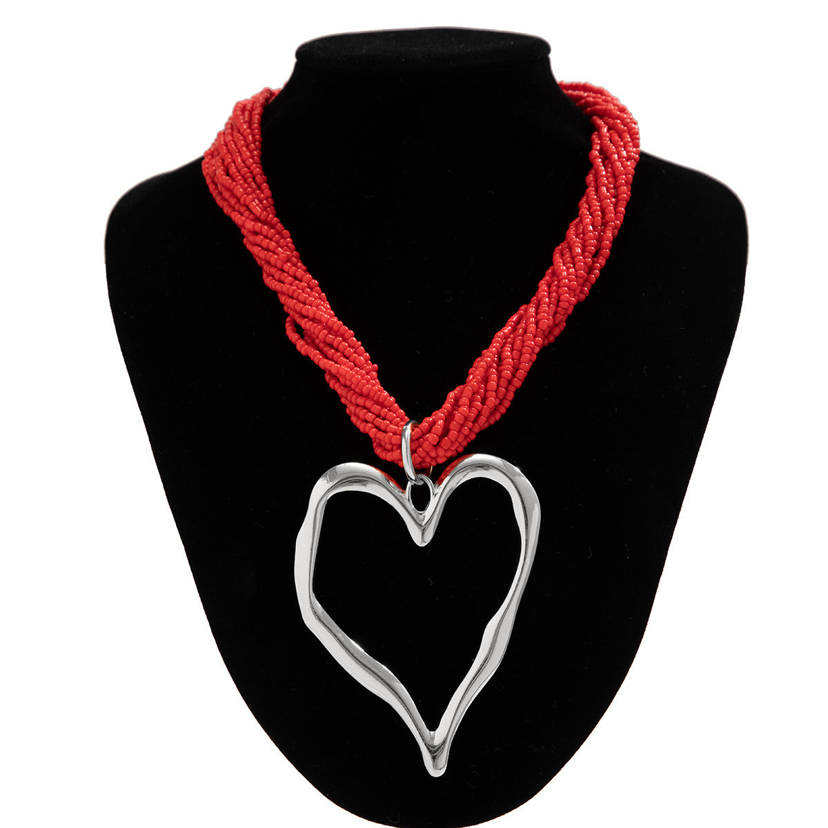 Wholesale Rice Beads Multi-layered Love-shaped Pendant Heart Alloy Necklace